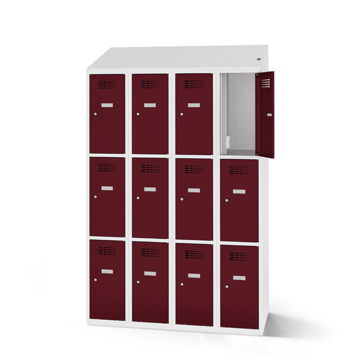 rotstahl Fächerschrank mit Ladefunktion 12 Fächer 4x3 mit lichtgrauem Korpus 120x200 cm (BxH); bordeaux