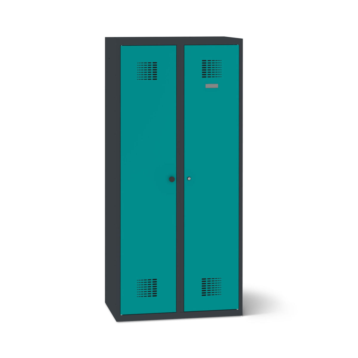 rotstahl Doppelspind mit anthrazitgrauem Korpus 80x50x180 cm (BxTxH); türkis