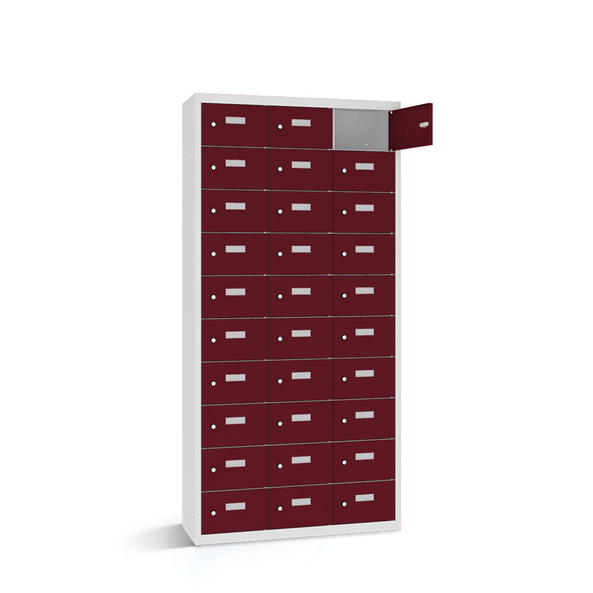 rotstahl Wertfachschrank 30 Fächer mit lichtgrauem Korpus 87.5x30x180 cm (BxTxH); bordeaux