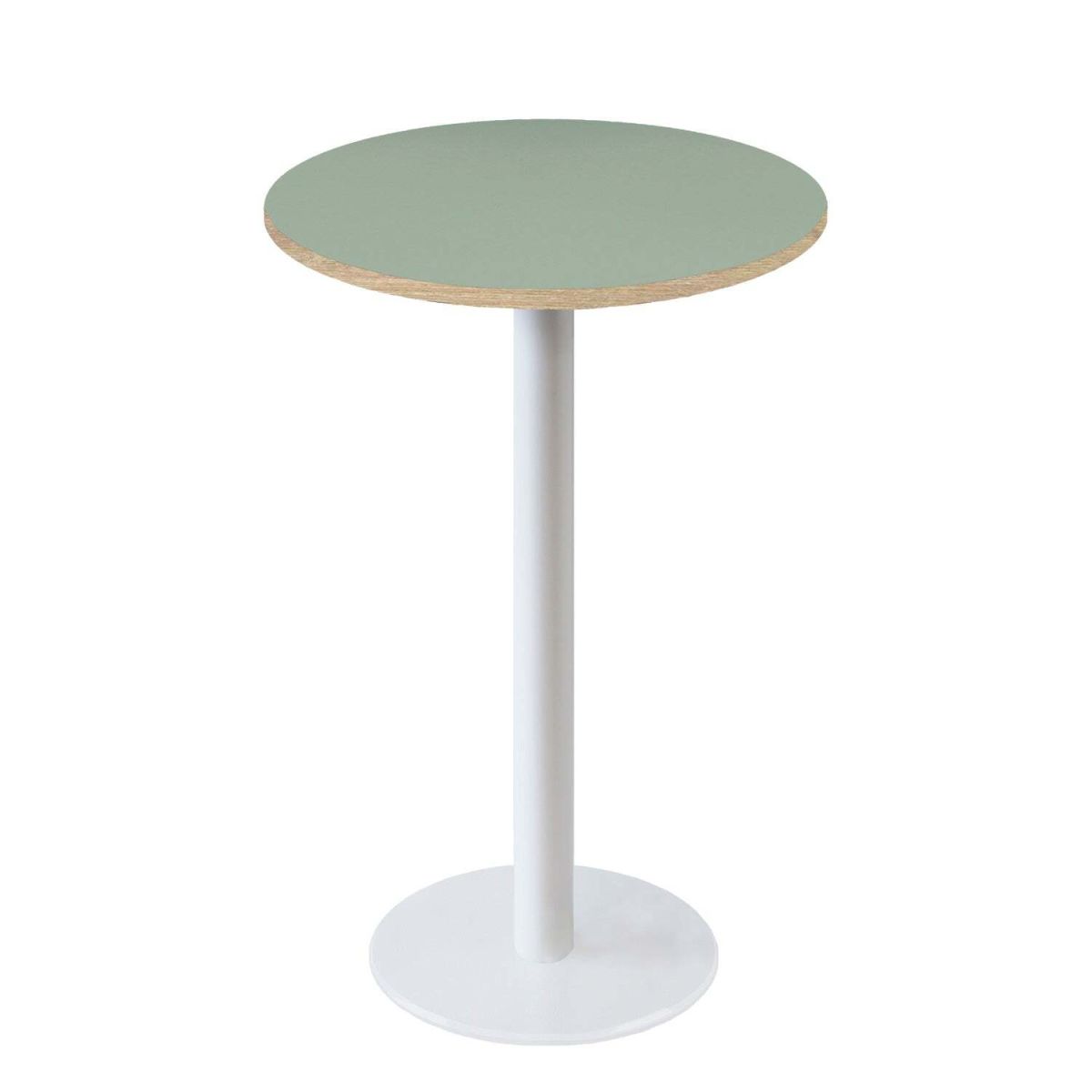 Tavolo alto Roma rotondo base bianco - laminato tinta unita RestooTab; 113x60 cm (HxØ); verde chiaro/marrone; rotonda
