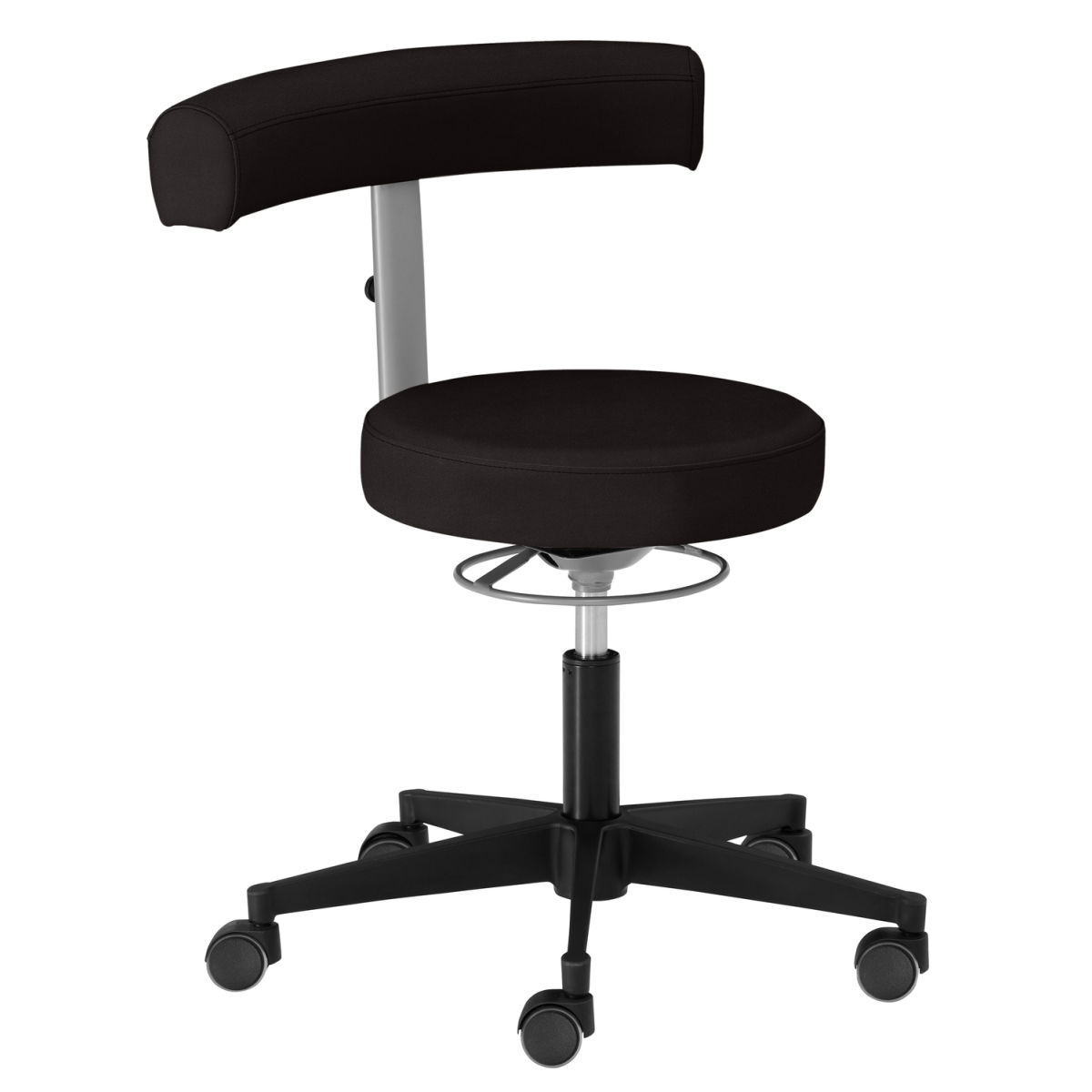 Mayer Sitzmöbel Funktionsdrehstuhl, Drehhocker mit Stoff, besonders niedrig Rollen Hartboden 62x69x62 cm (BxHxT); Sitz schwarz, Gestell schwarz