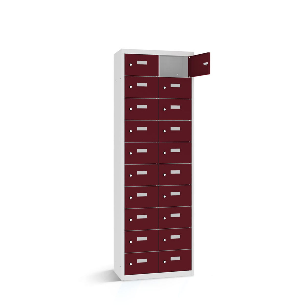rotstahl Wertfachschrank 20 Fächer mit lichtgrauem Korpus 80x50x180 cm (BxTxH); bordeaux