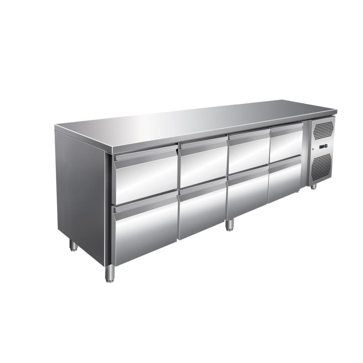 A&S Polarny VIP Kühltisch mit 4x 2 Schubladen -2 bis +8°C 2.230x700x860 mm 223x86x70 cm (BxHxT); edelstahl