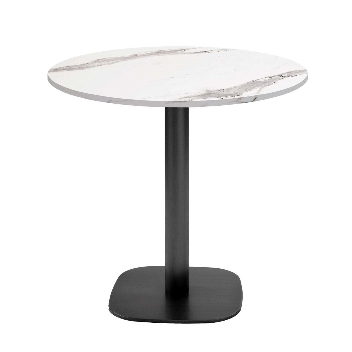 RestooTab Tisch Round rund - Dekor Stein & Holz 75x70 cm (HxØ); Platte weiß, Gestell schwarz; rund