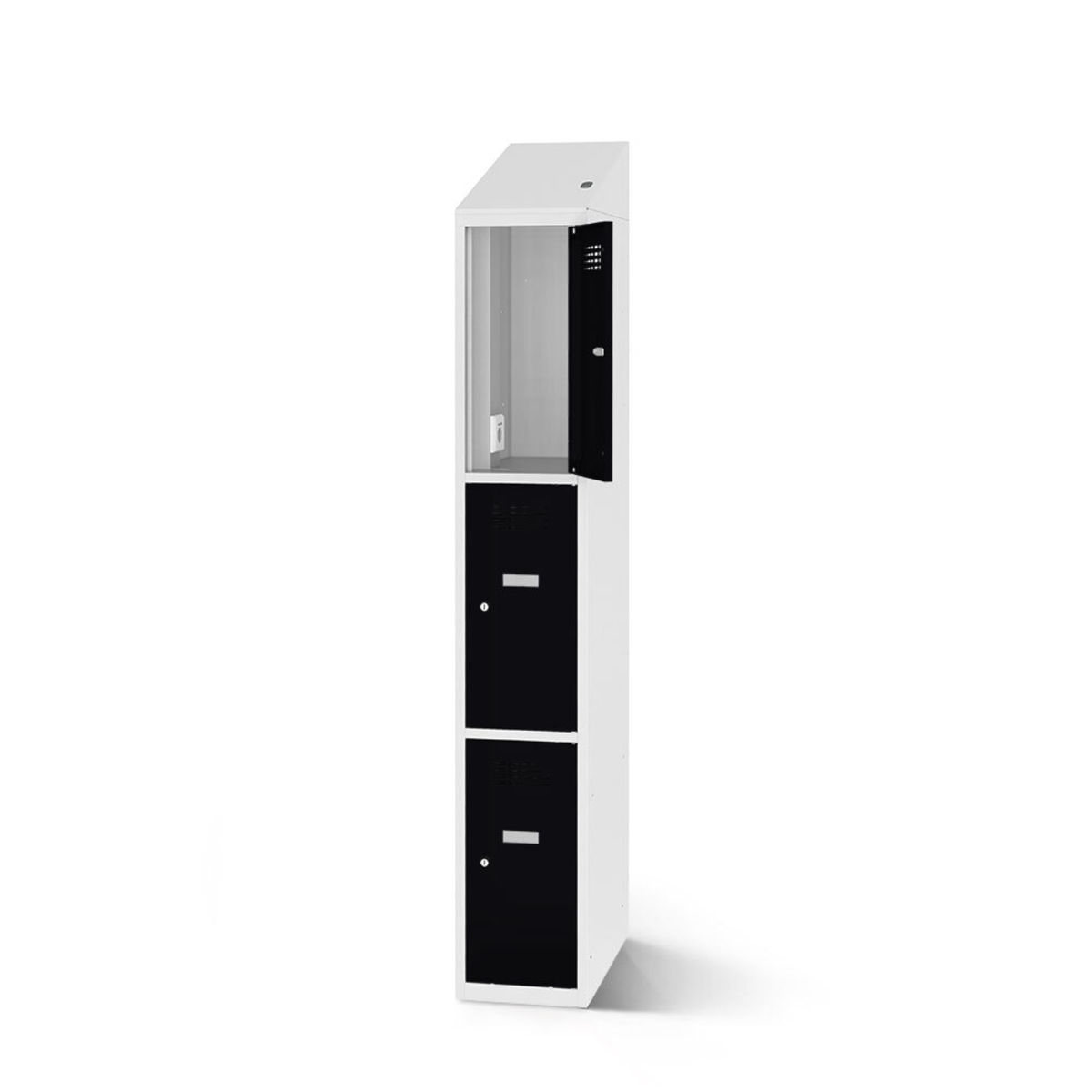 rotstahl Fächerschrank mit Ladefunktion 3 Fächer mit lichtgrauem Korpus 40x200 cm (BxH); schwarz