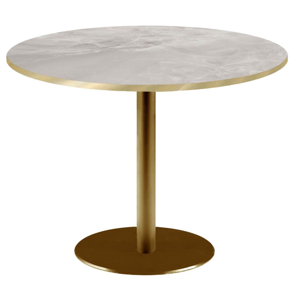 Tavolo Roma XL rotondo base dorato - laminato pietra & canti ottone RestooTab; 75x120 cm (HxØ); beige/grigio/ottone; rotonda