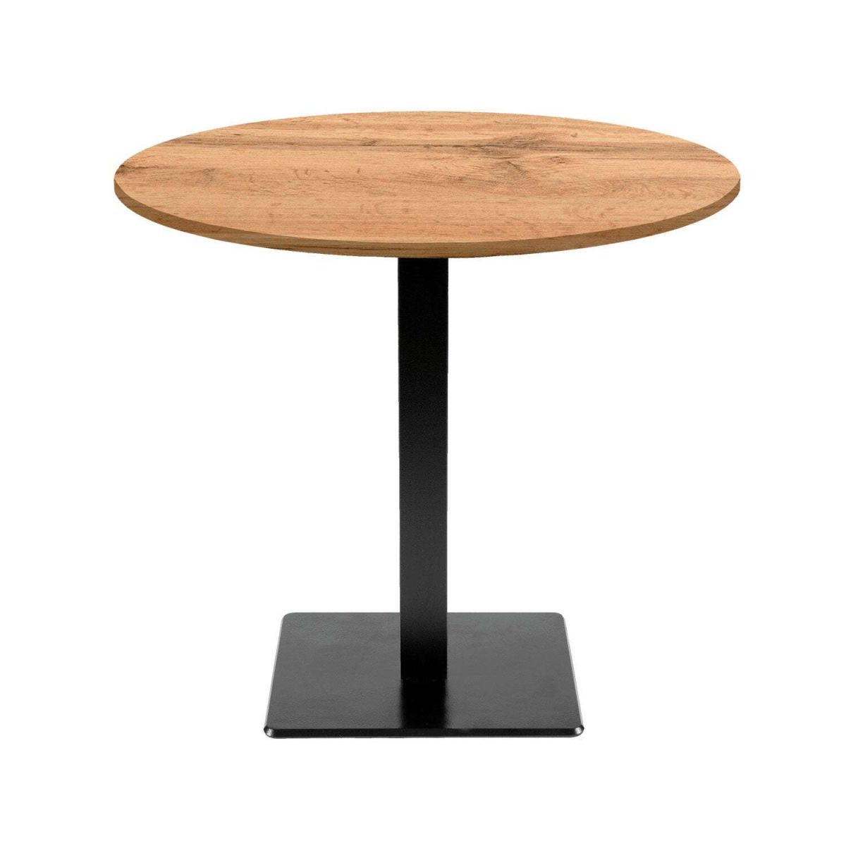 RestooTab Tisch Milan rund - Dekor Stein & Holz 75x70 cm (HxØ); Platte eiche, Gestell schwarz; rund