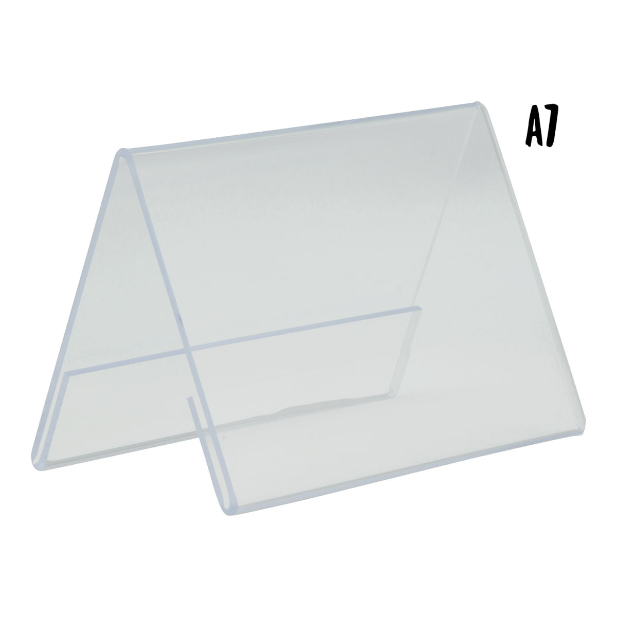 Porta-poster trasparente A6 - Verticale - Acrilico - Doppia faccia Securit; 6x10.5x7.5 cm (LxLxH); argento