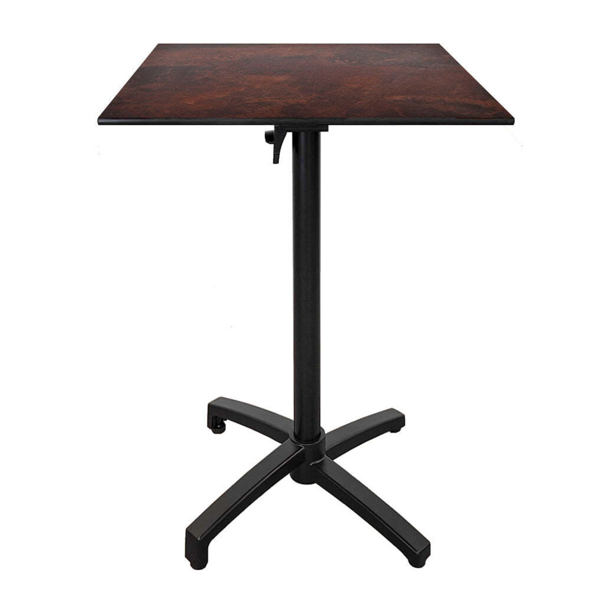 Tavolo alto pieghevole da terrazza Diabolo quadrato RestooTab; 60x60x111 cm (LxLxH); Piano tavolo metallo arrugginito/marrone, struttura nero; quadrata
