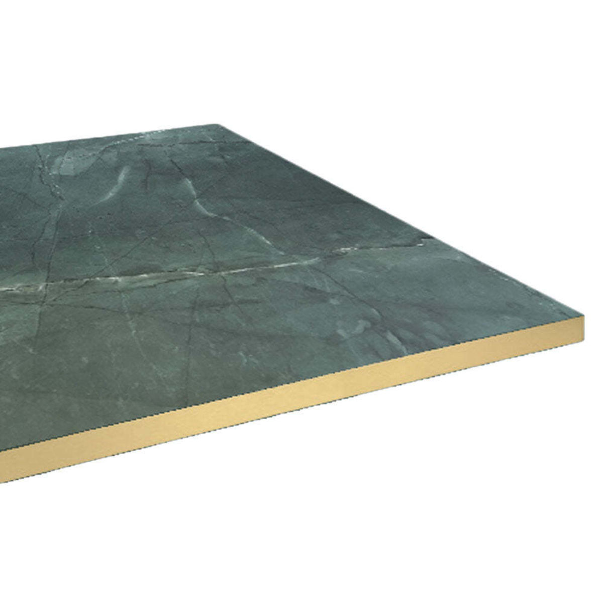Piano tavolo rettangolare, decoro in marmo scuro, bordi color ottone RestooTab; 120x70 cm (LxL); verde scuro/marmorizzato/ottone; rettangolare