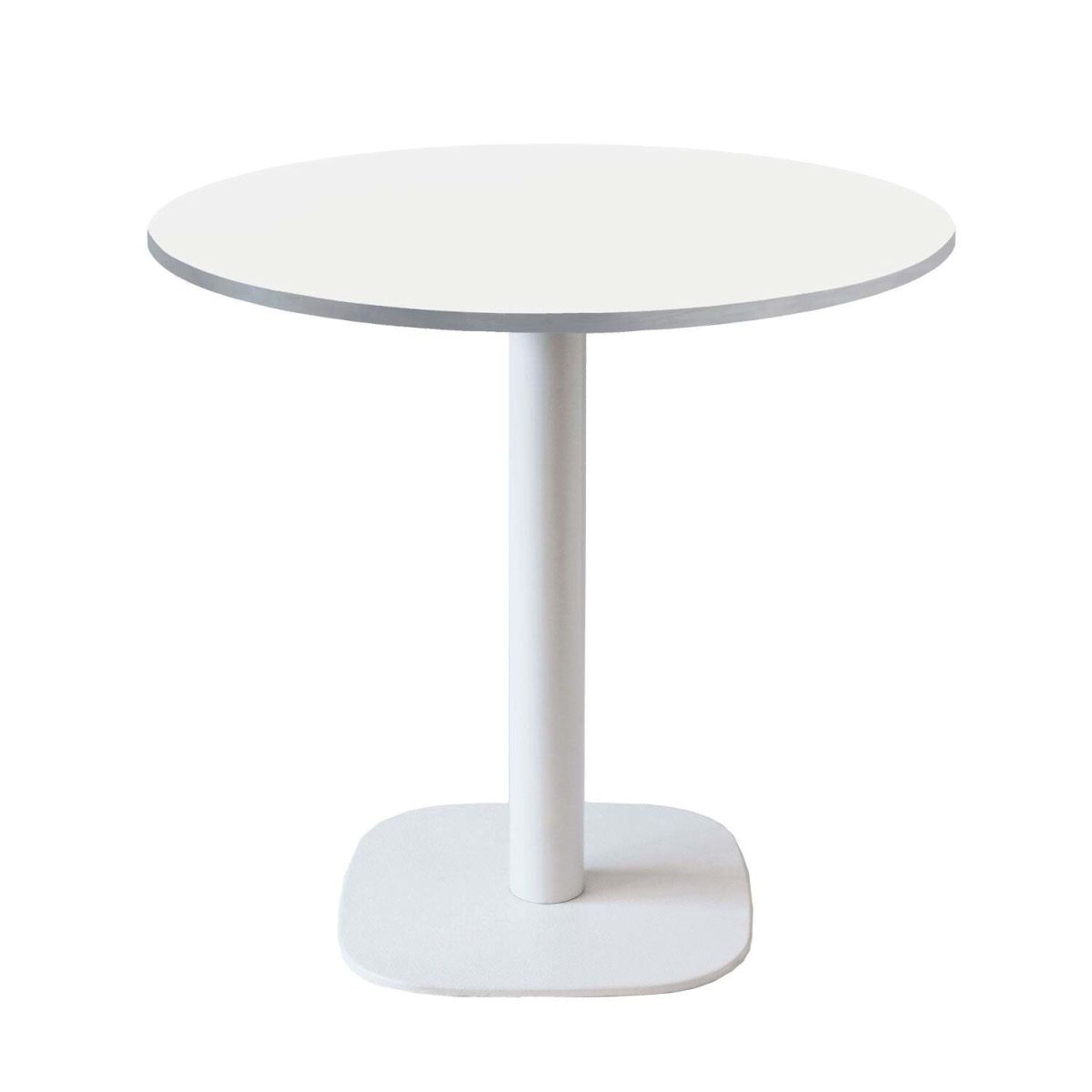 RestooTab Tisch Round rund Gestell weiß - Dekor Holz & Uni 75x70 cm (HxØ); Platte weiß/edelstahl, Gestell weiß; rund