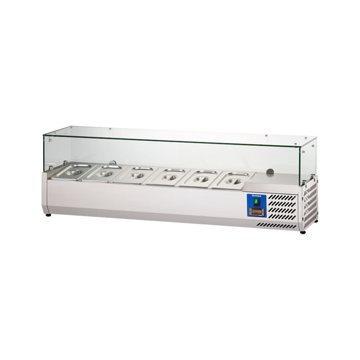 Stalgast Edelstahl Pizzakühlaufsatz mit Glasabdeckung, Serie Starline 140x44x33.5 cm (BxHxT); silber