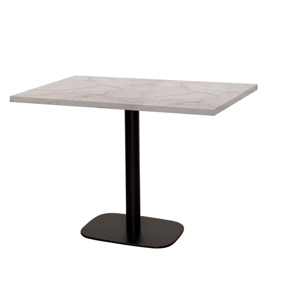 RestooTab Tisch Round rechteckig - Dekor Stein & Holz 120x70x75 cm (LxBxH); Platte wollweiß/beige/marmoriert, Gestell schwarz; rechteckig