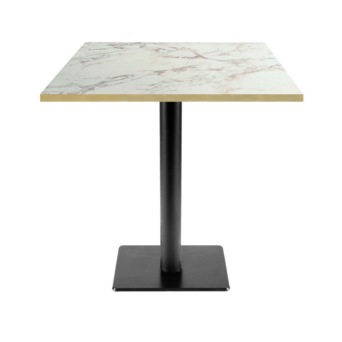 Tavolo Milano-T quadrato - laminato pietra RestooTab; 70x70x75 cm (LxLxH); bianco lana/marrone/ottone; quadrata
