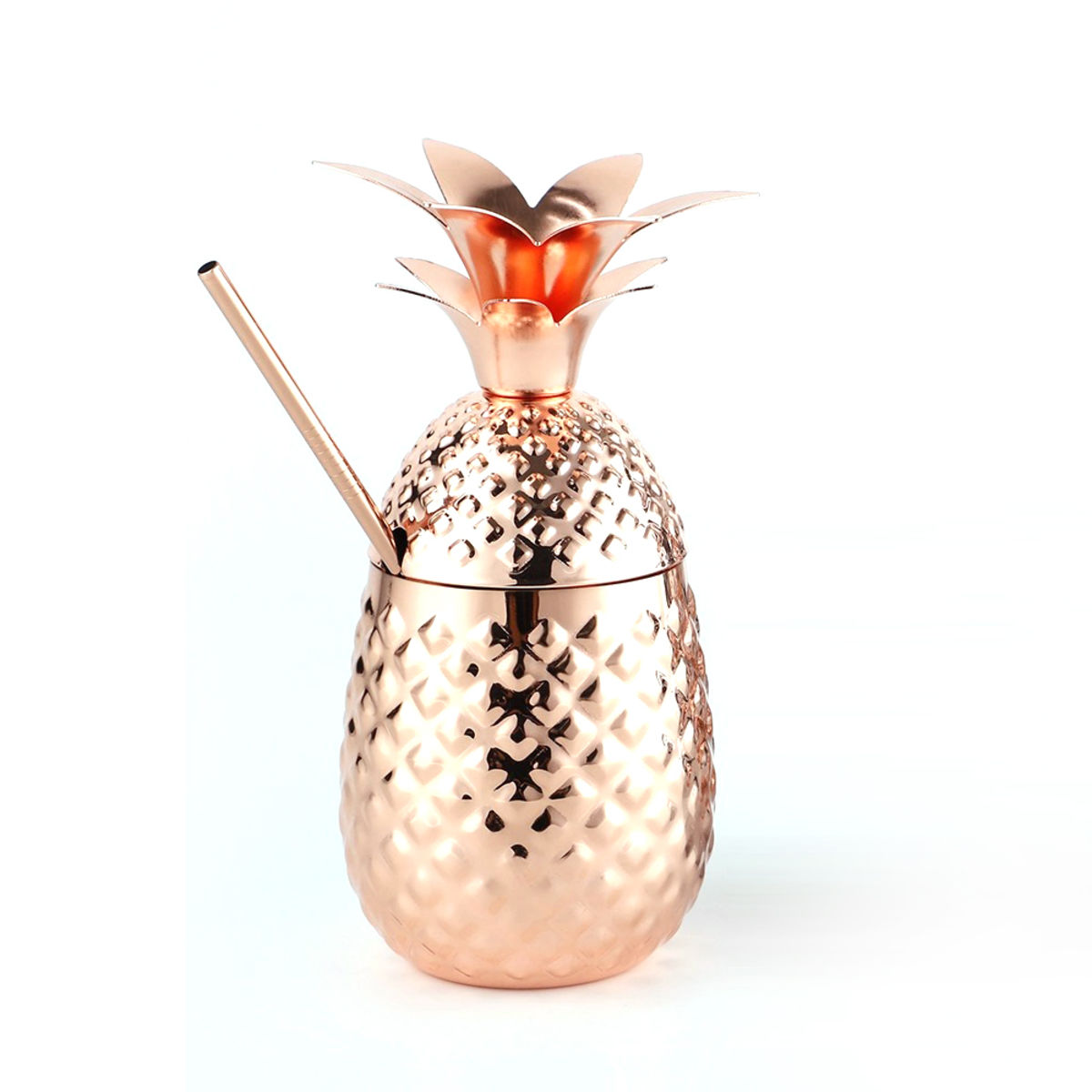 Stalgast Cocktailbecher Ananas mit Deckel und Strohhalm, Edelstahl, kupferfarben 0,475 Liter 9.6x20.5 cm (ØxH); kupfer