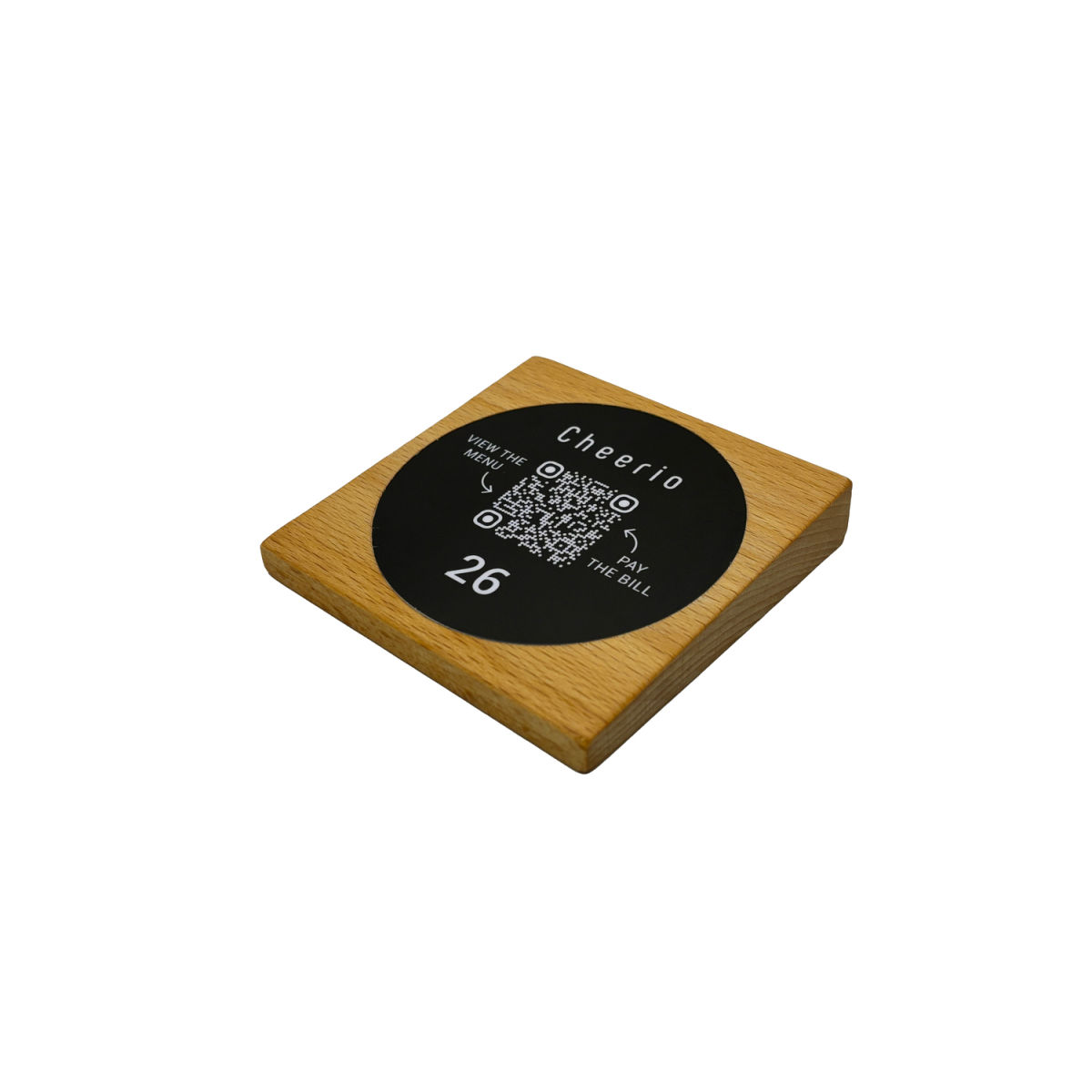 PRODUCTMATE Tischaufsteller liegend schräg mit QR-Code Aufkleber matt 8.5x8.5 cm (BxH); buche/braun; 25 Stück / Pack