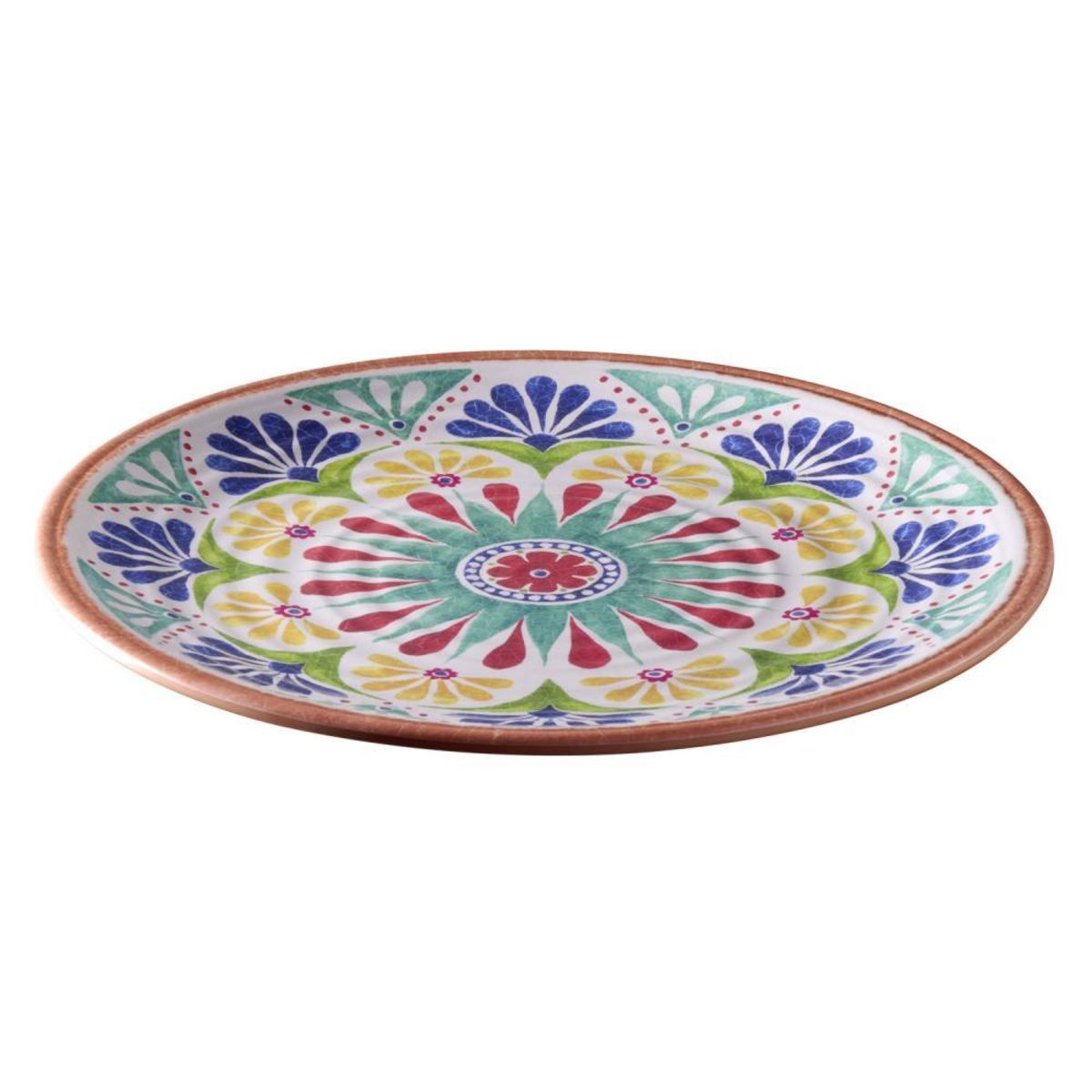 APS Teller -ARABESQUE- , Ø 33 cm, H: 2 cm , Melamin , innen: Dekor , außen: Terrakottaoptik ,; 33x33x2 cm (LxBxH); terrakotta/weiß/blau; rund