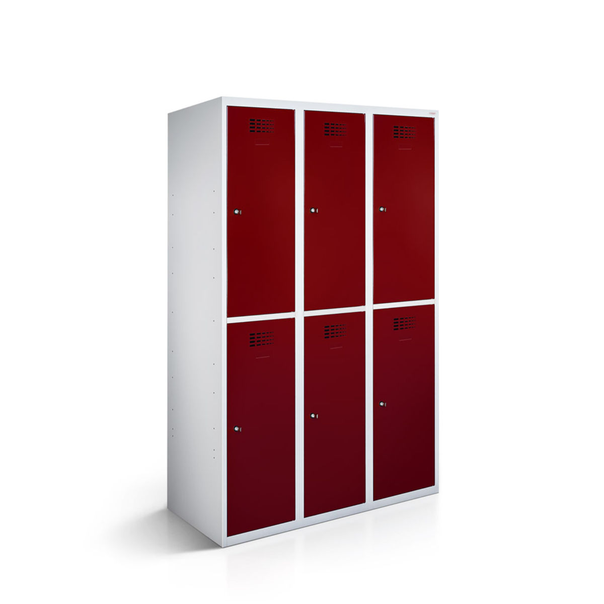 rotstahl Garderobenspind 6 Türen mit lichtgrauem Korpus 90x50x180 cm (BxTxH); bordeaux