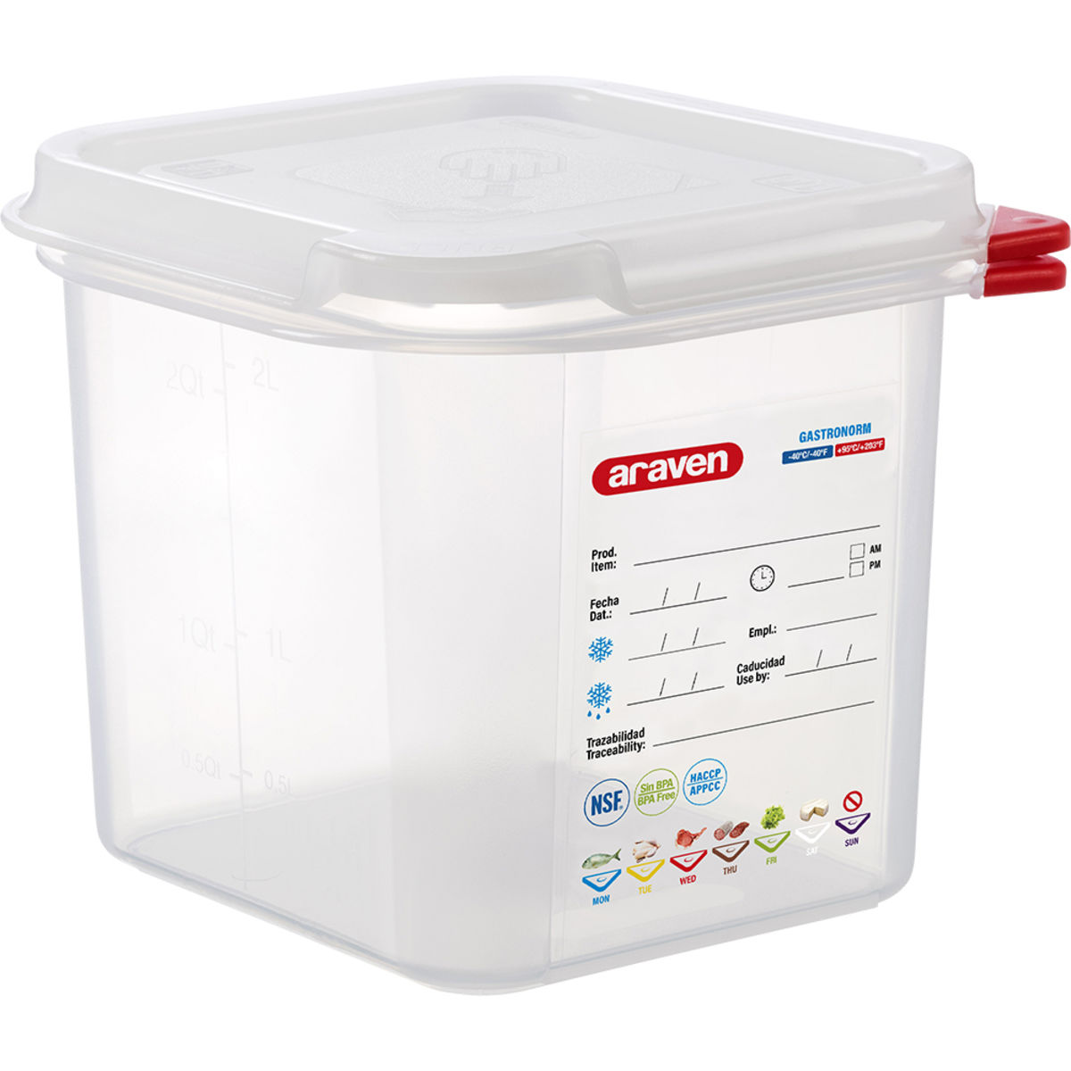 Araven Gastronormbehälter mit Deckel, Polypropylen, GN 1/6 GN 1/6, 2.6 l, 17.6x16.2x15 cm (LxBxT); transparent