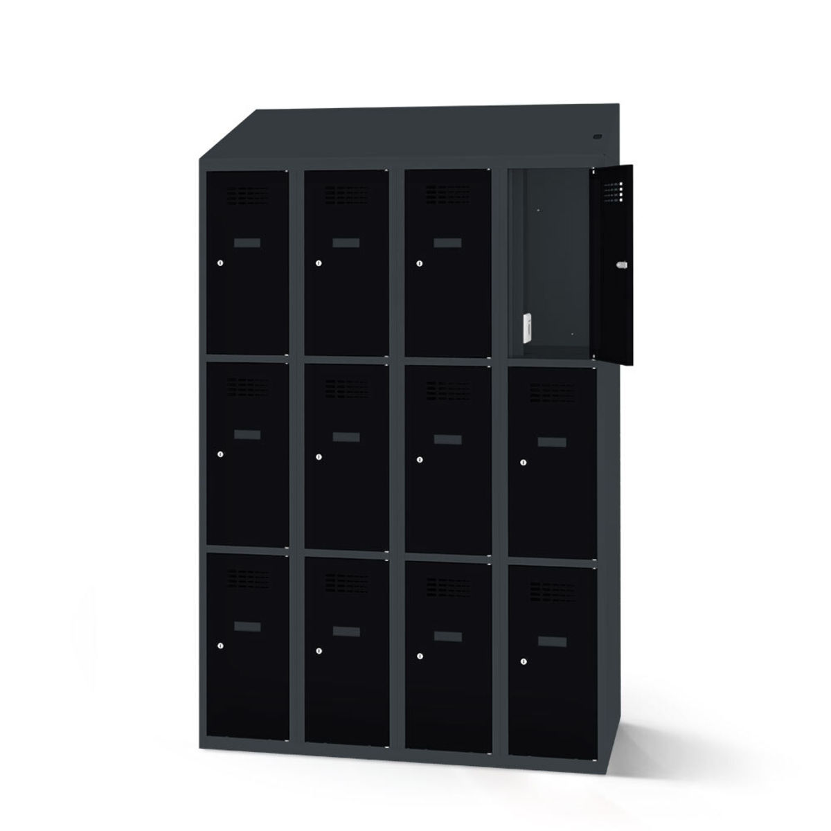 rotstahl Fächerschrank mit Ladefunktion 12 Fächer 4x3 mit anthrazitgrauem Korpus 120x200 cm (BxH); schwarz