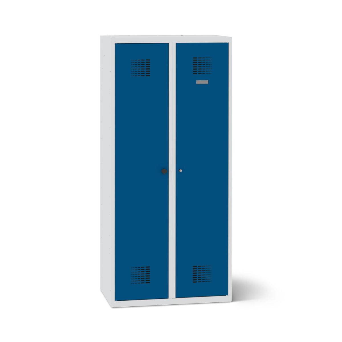 rotstahl Doppelspind mit lichtgrauem Korpus 60x50x180 cm (BxTxH); dunkelblau