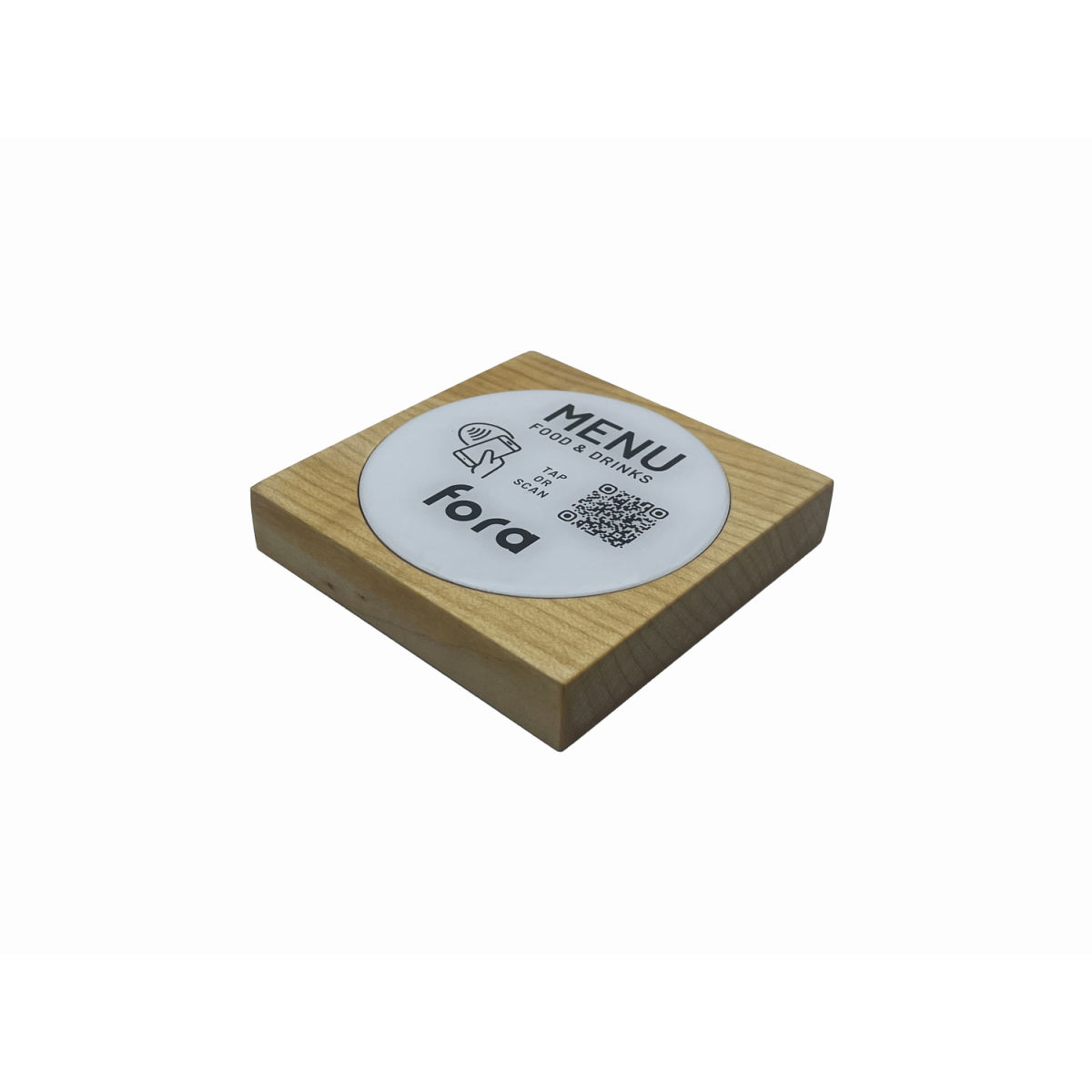 PRODUCTMATE Tischaufsteller liegend schräg mit QR-Code Aufkleber glänzend und NFC-Chip 11x11 cm (BxH); ahorn/hellbraun; 25 Stück / Pack