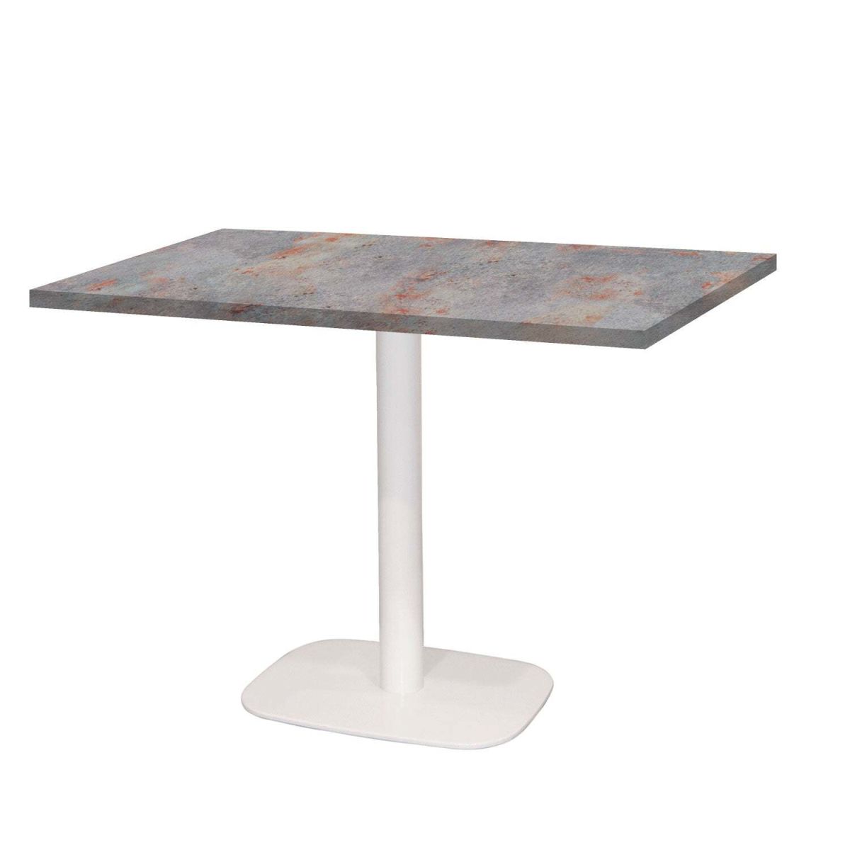 RestooTab Tisch Round rechteckig Gestell weiß - Dekor Stein 120x70x75 cm (LxBxH); Platte metall verrostet, Gestell weiß; rechteckig