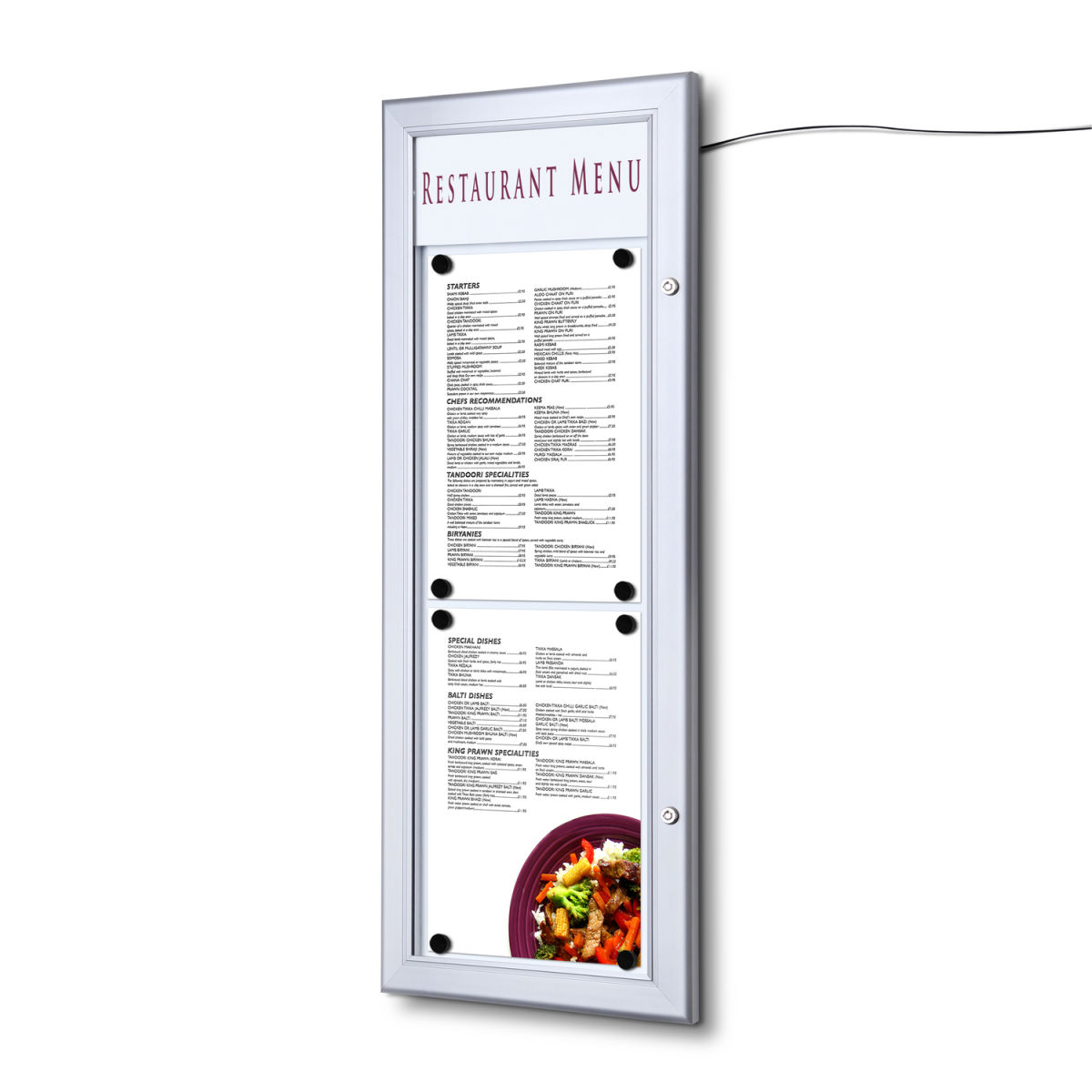 Foya Schaukasten für Speisek. LED 2xA4 hoch 29x2.3x77.9 cm (BxTxH); silber