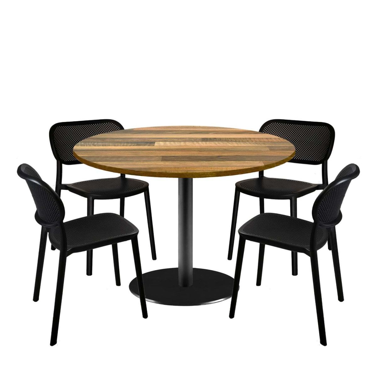 RestooTab Esstisch-Set Rome XL mit 4 Stühlen - Dekor Holz 120x120x75x120 cm (LxBxHxØ); eiche/dunkelbraun; Gestell schwarz; rund