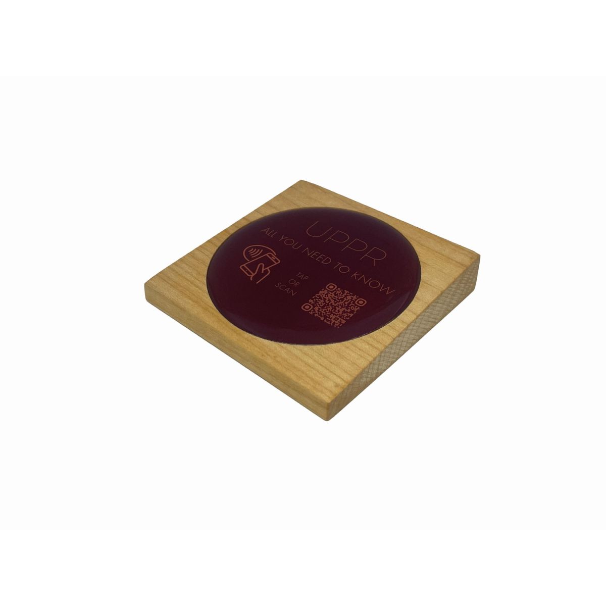 PRODUCTMATE Tischaufsteller liegend schräg mit QR-Code Aufkleber matt und NFC-Chip 8.5x8.5 cm (BxH); ahorn/hellbraun; 25 Stück / Pack