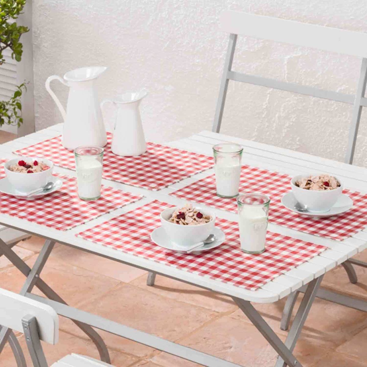 bertsch Hotelwäsche 5er Set Tischset Allgäu, rot-weiss kariert in 30/50 cm; 30x50 cm (BxL); rot/weiß/mehrfarbig; 5 Stück / Pack