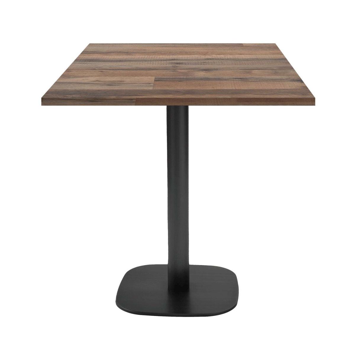 RestooTab Tisch Round quadratisch - Dekor Stein & Holz 70x70x75 cm (LxBxH); Platte eiche/vintage braun, Gestell schwarz; quadratisch