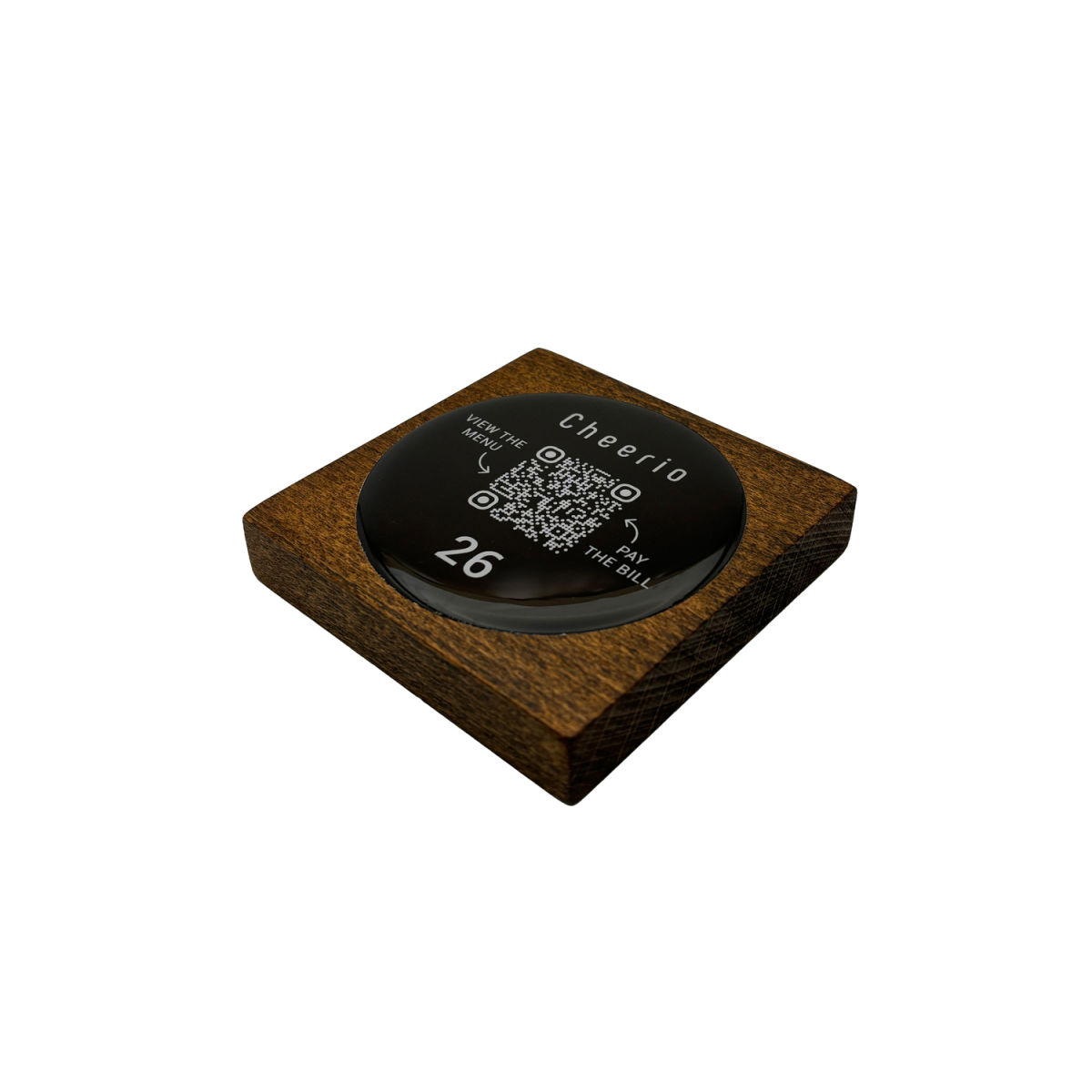 PRODUCTMATE Tischaufsteller liegend gerade mit QR-Code Aufkleber glänzend 11x11 cm (BxH); buche/dunkelbraun; 25 Stück / Pack