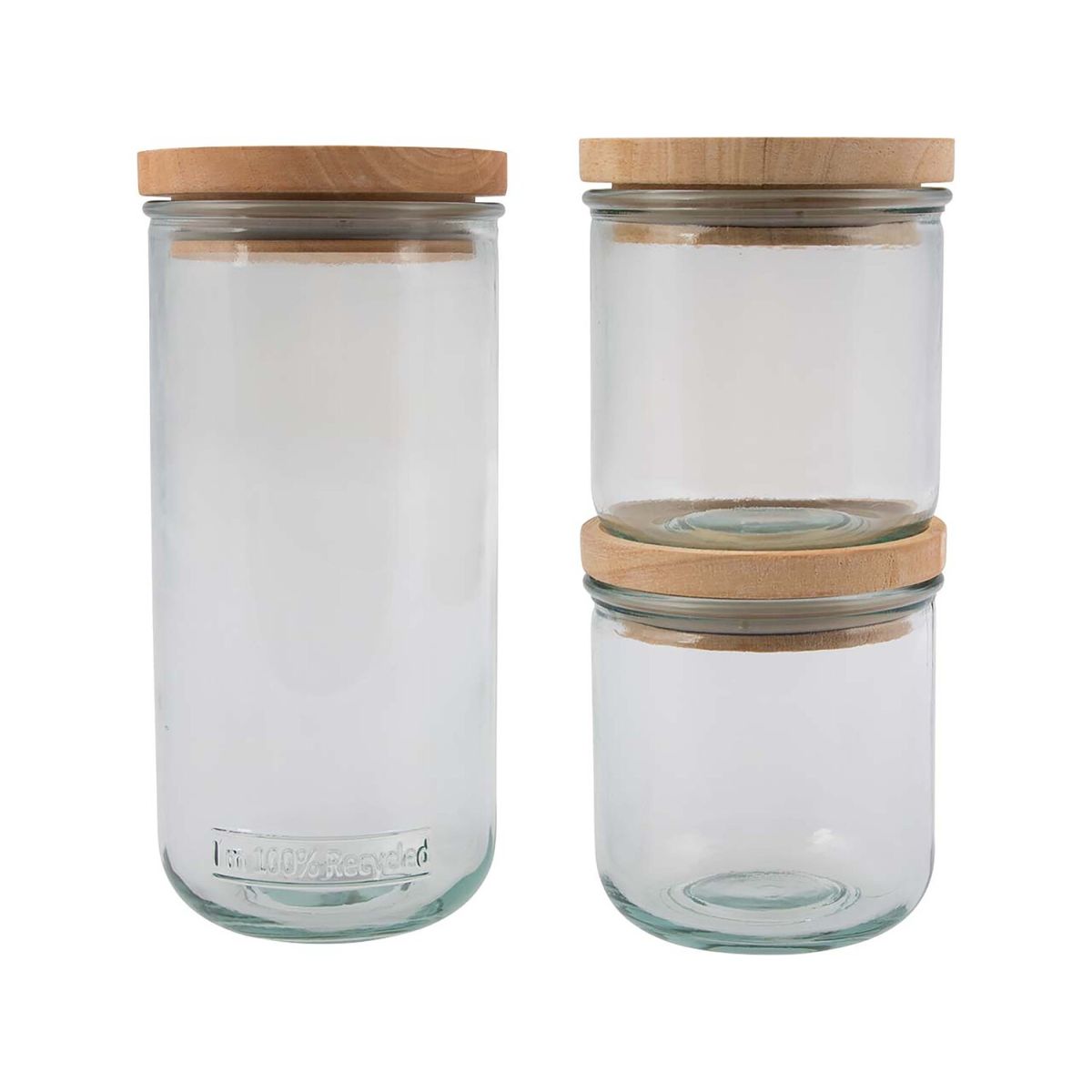 Vidrios 3er-Set Aufbewahrungsgläser aus Recyclingglas, mit Deckel; 0.82 ml, 19x9 cm (HxØ); transparent