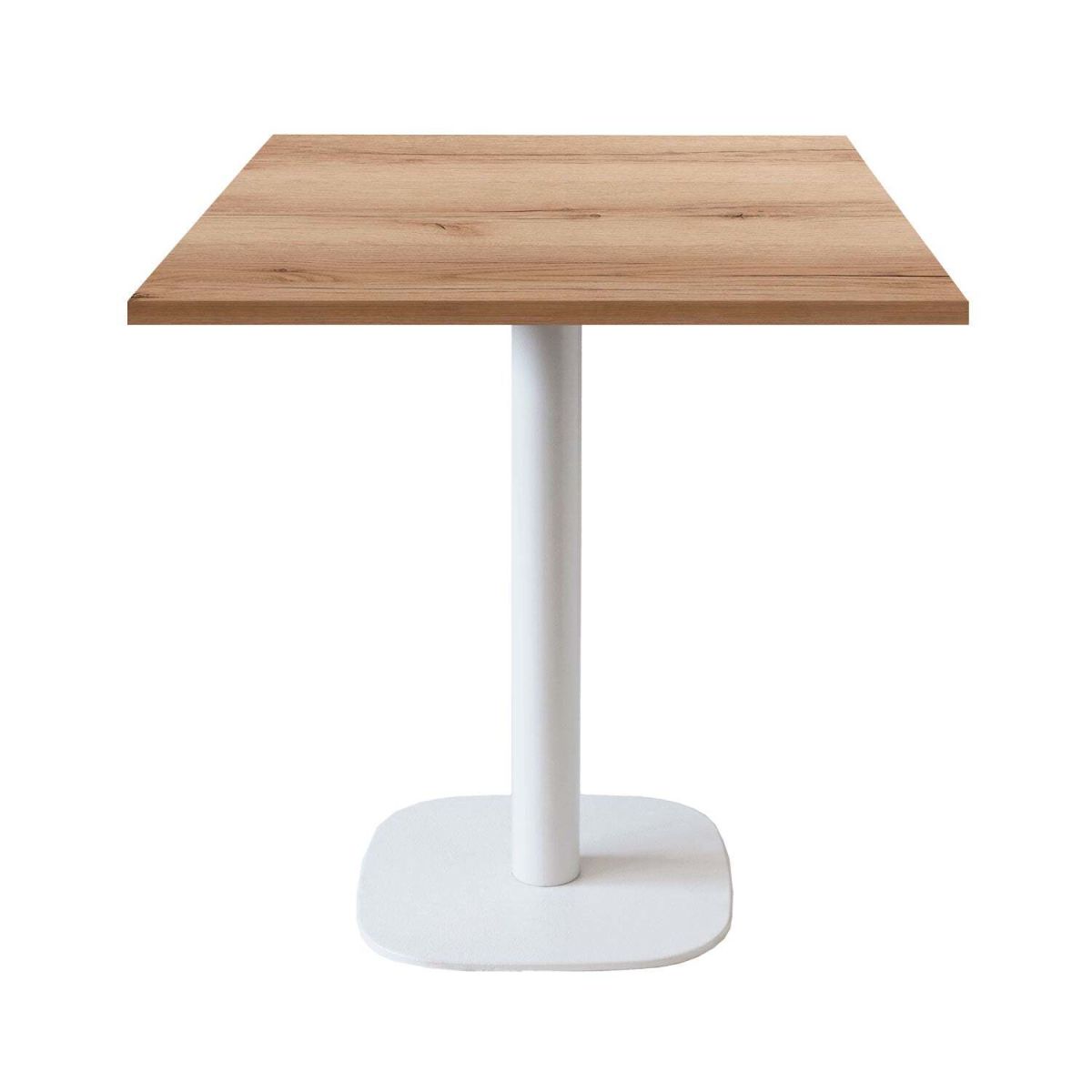 RestooTab Tisch Round quadratisch Gestell weiß - Dekor Holz & Uni 70x70x75 cm (LxBxH); Platte eiche/natur, Gestell weiß; quadratisch