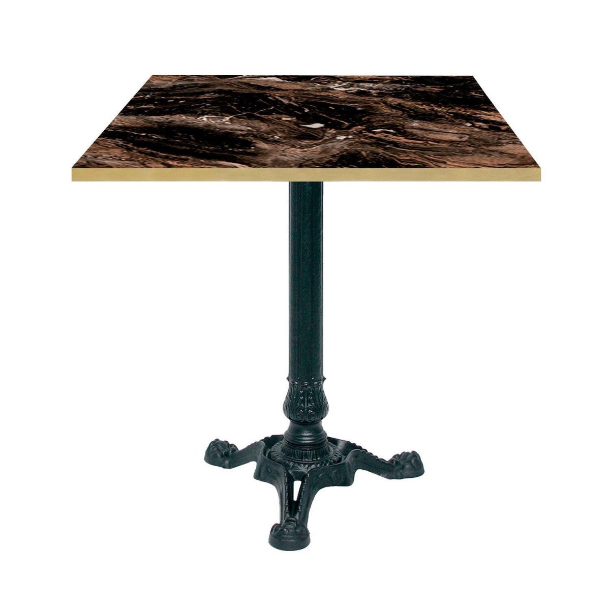 RestooTab Tisch Bistrot quadratisch- Kanten messingfarben 70x70x75 cm (LxBxH); schwarz/café/messing; Gestell schwarz; quadratisch