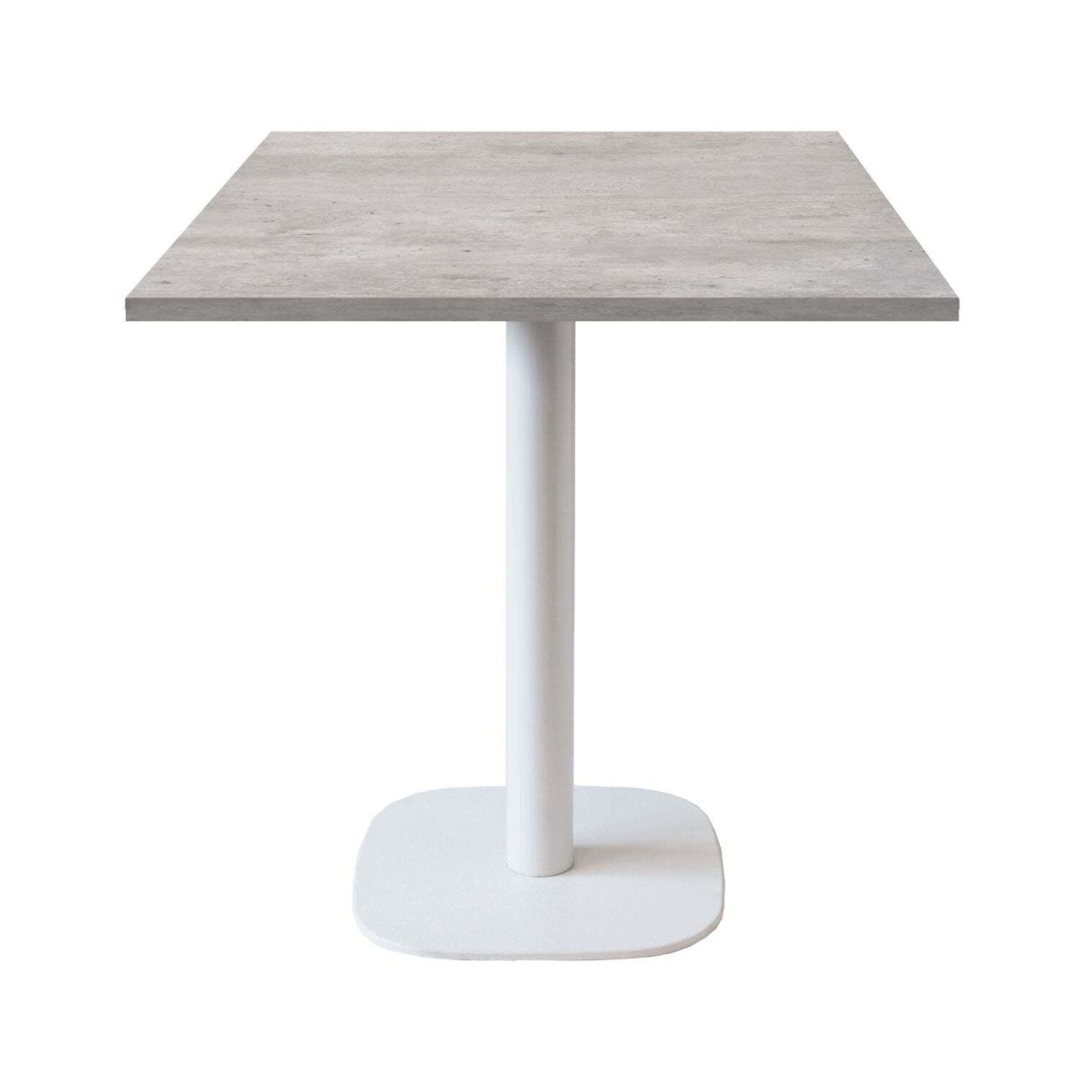 RestooTab Tisch Round quadratisch Gestell weiß - Dekor Stein 70x70x75 cm (LxBxH); Platte grau/beton, Gestell weiß; quadratisch