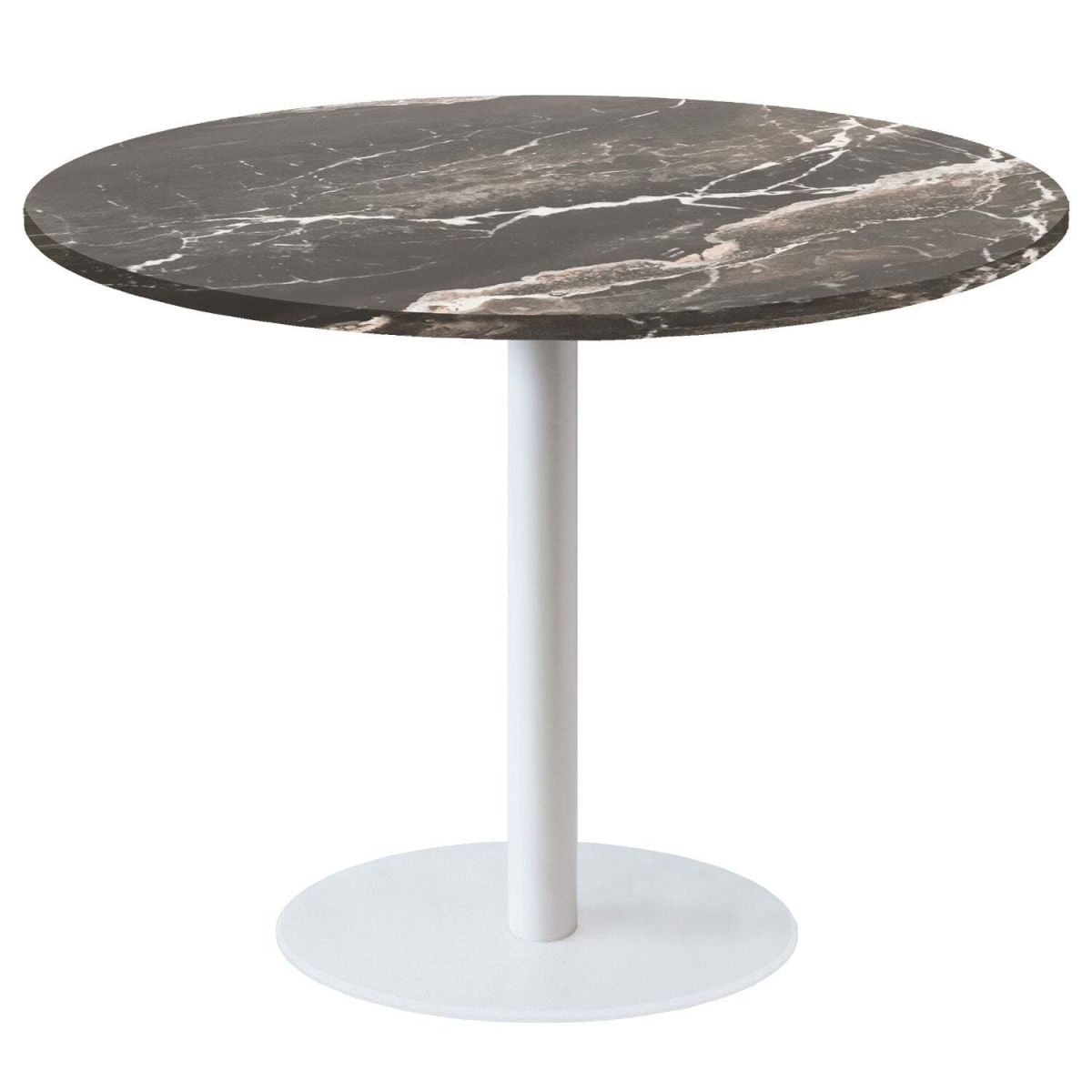 RestooTab Tisch Rome XL rund Gestell weiß - Dekor Stein 120x120x75x120 cm (LxBxHxØ); schwarz/braun/marmoriert; Gestell schwarz; rund