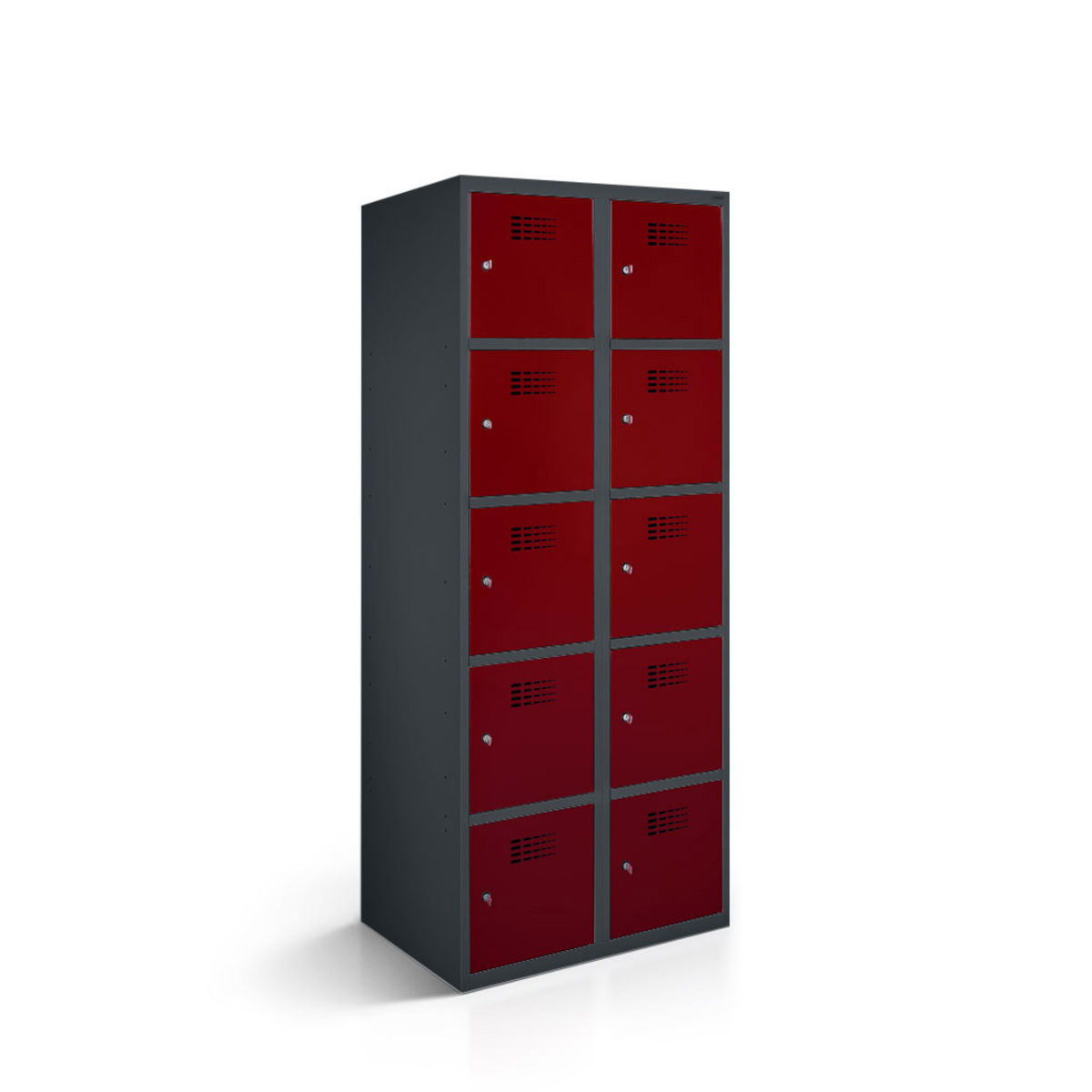 rotstahl Fächerschrank 10 Fächer mit anthrazitgrauem Korpus 60x50x180 cm (BxTxH); bordeaux