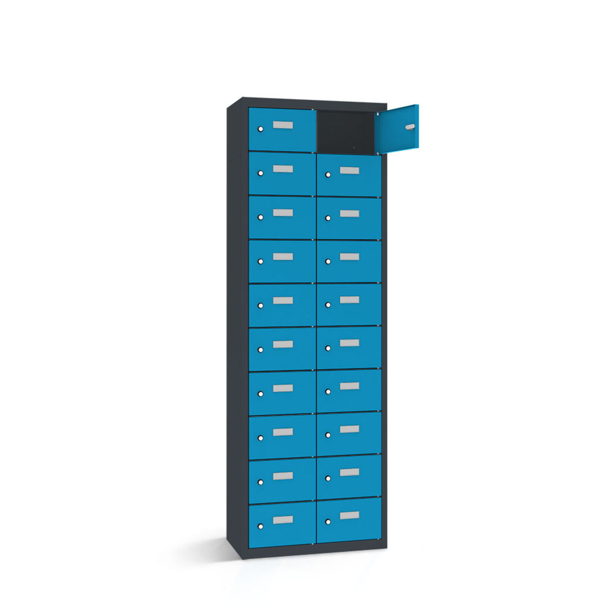 rotstahl Wertfachschrank 20 Fächer mit anthrazitgrauem Korpus 60x50x180 cm (BxTxH); blau
