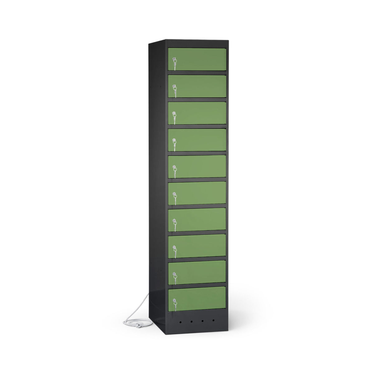 rotstahl Laptopschrank 10 Fächer mit anthrazitgrauem Korpus 40x180 cm (BxH); hellgrün