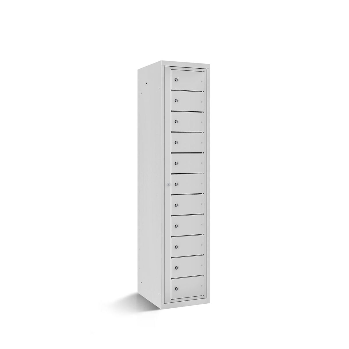 rotstahl Fächerschrank mit Zentraltür 11 Fächer mit lichtgrauem Korpus 40x50x180 cm (BxTxH); hellgrau
