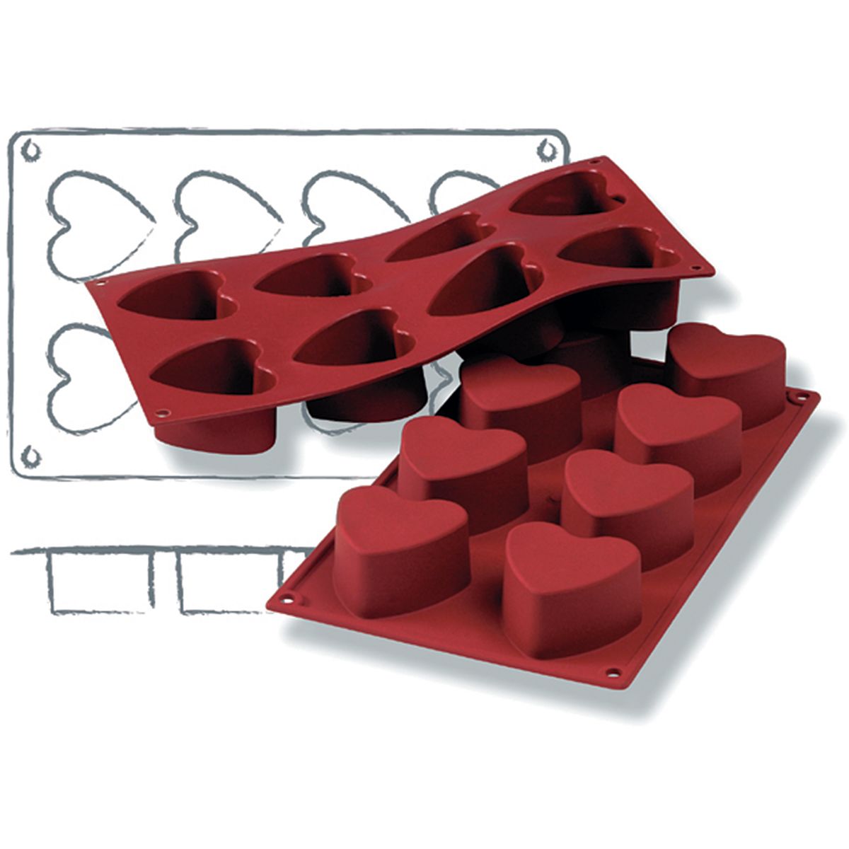 Schneider Silikonbackform Herz 90 ml, 30x17.5x6x3.5 cm (LxBxØxH); rot
