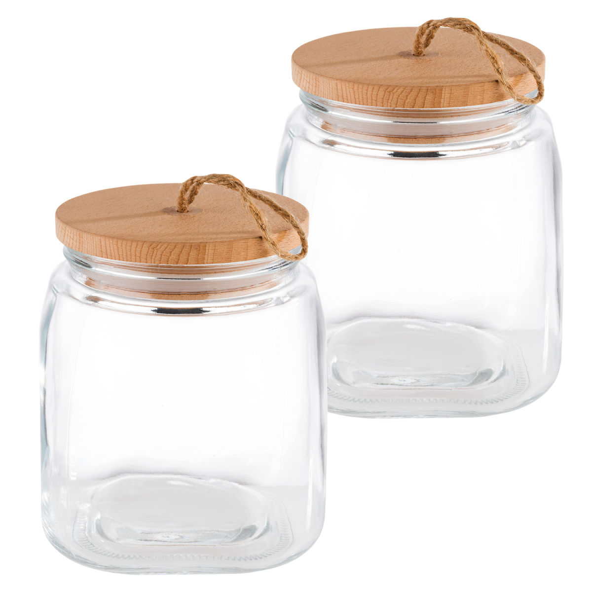 APS Vorratsglas WOODY, mit Holzdeckel; 2000 ml, 14x14x17 cm (LxBxH); transparent; 2 Stück / Pack