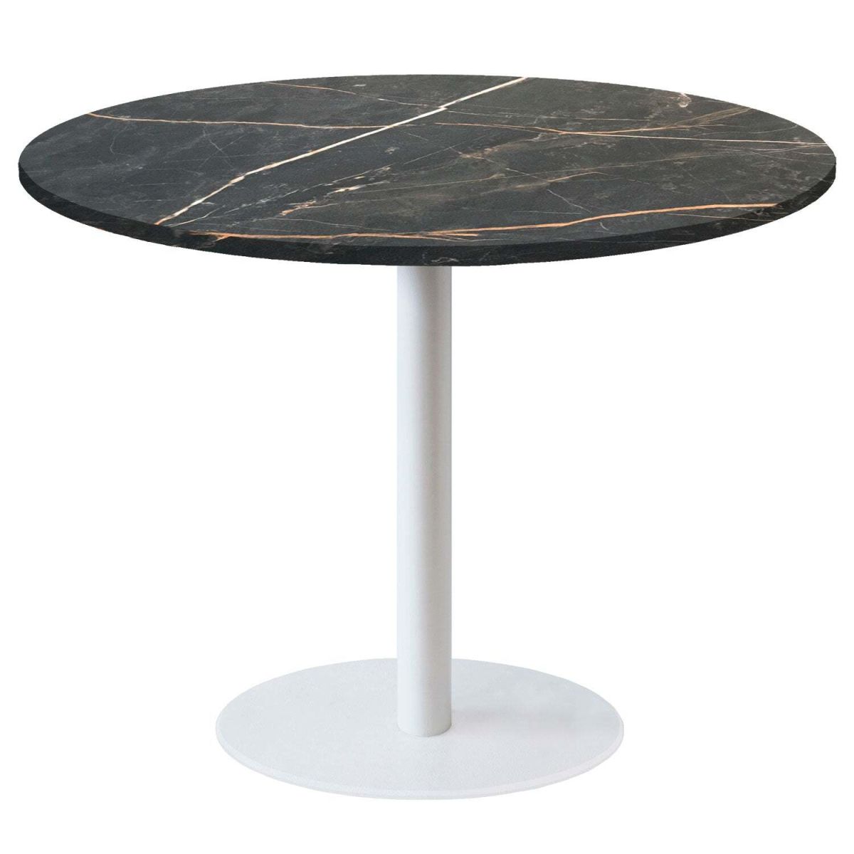 RestooTab Tisch Rome XL rund Gestell weiß - Dekor Stein 120x120x75x120 cm (LxBxHxØ); schwarz/gold/marmoriert; Gestell schwarz; rund