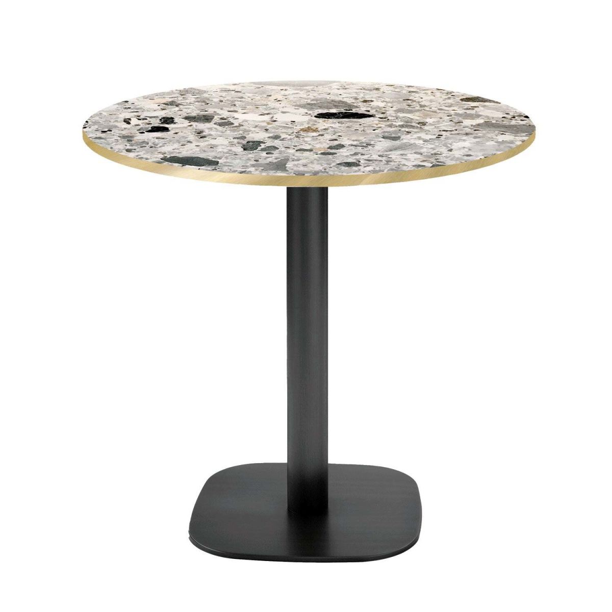 RestooTab Tisch Round rund - Kanten messingfarben 75x70 cm (HxØ); Platte steingrau/terrazzo/messing, Gestell schwarz; rund