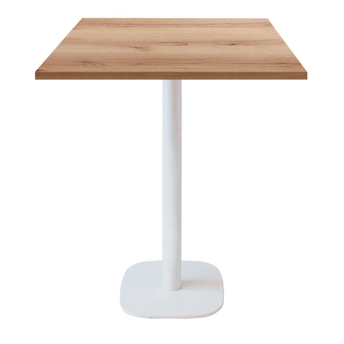 RestooTab Stehtisch Round quadratisch Gestell weiß - Dekor Holz & Uni 70x70x113 cm (LxBxH); Platte eiche/natur, Gestell weiß; quadratisch