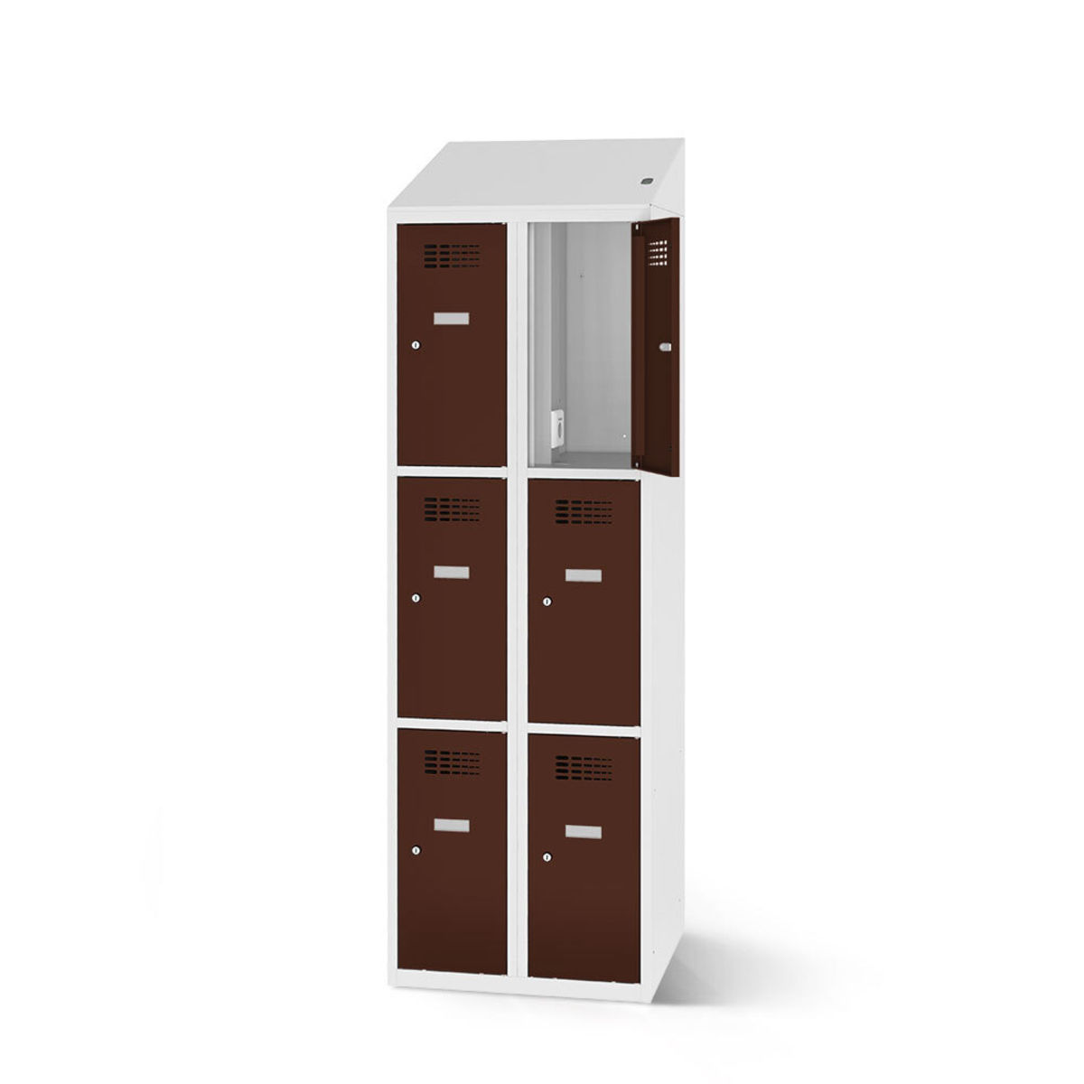 rotstahl Fächerschrank mit Ladefunktion 6 Fächer mit lichtgrauem Korpus 60x200 cm (BxH); mahagoni