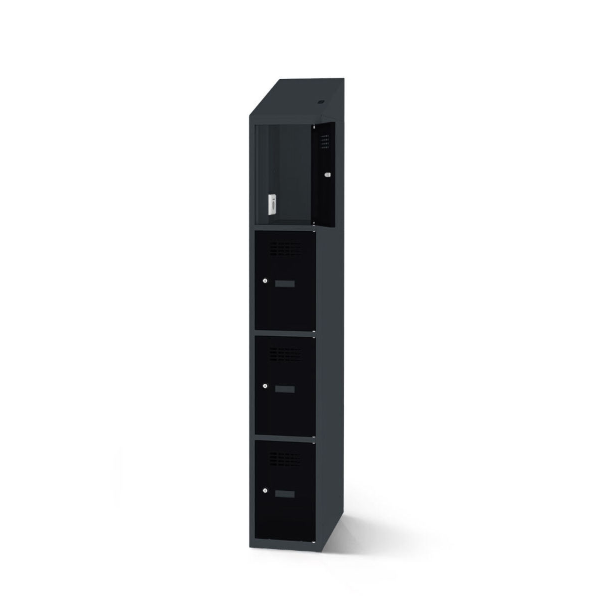 rotstahl Fächerschrank mit Ladefunktion 4 Fächer mit anthrazitgrauem Korpus 30x200 cm (BxH); schwarz