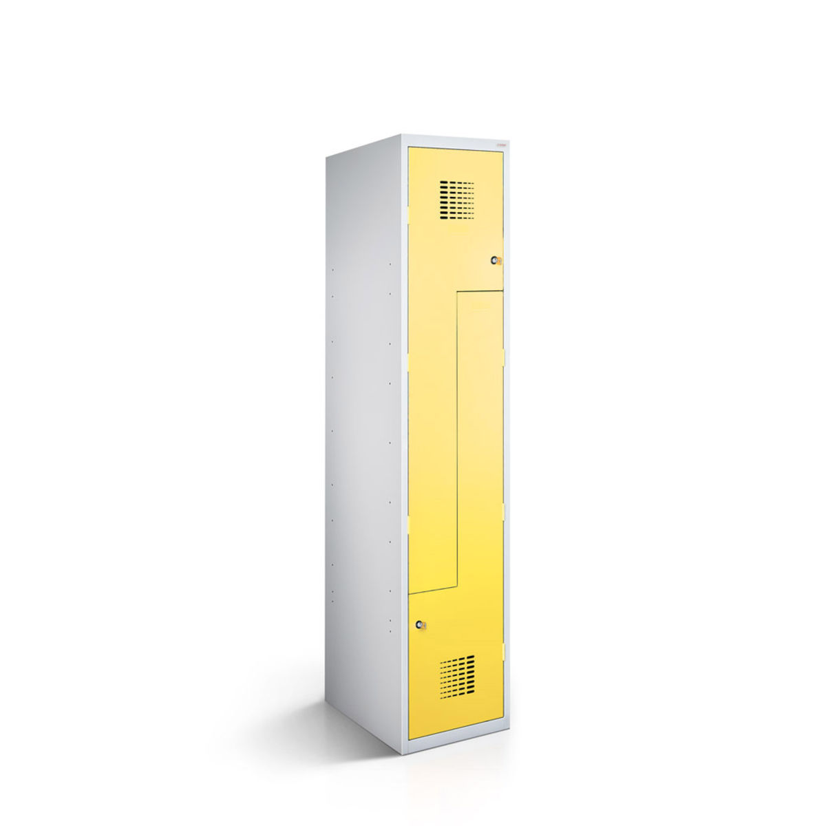 rotstahl Z-Spind 2 Türen mit lichtgrauem Korpus 30x50x180 cm (BxTxH); gelb